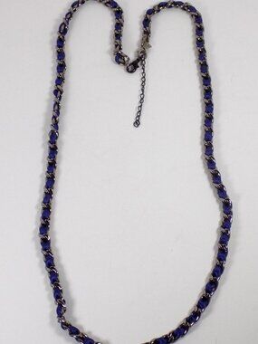 Vintage Cookie Lee Long Necklace Navy Blue Ribbon Gunmetal Chain